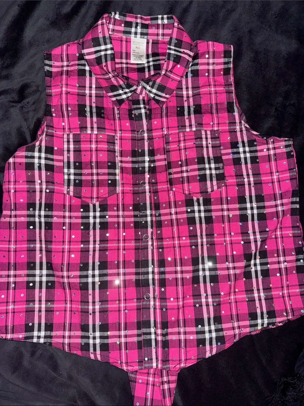 Western Dance Wear Pink Plaid Black Fringe Short Set Jazz Comp Show Costume